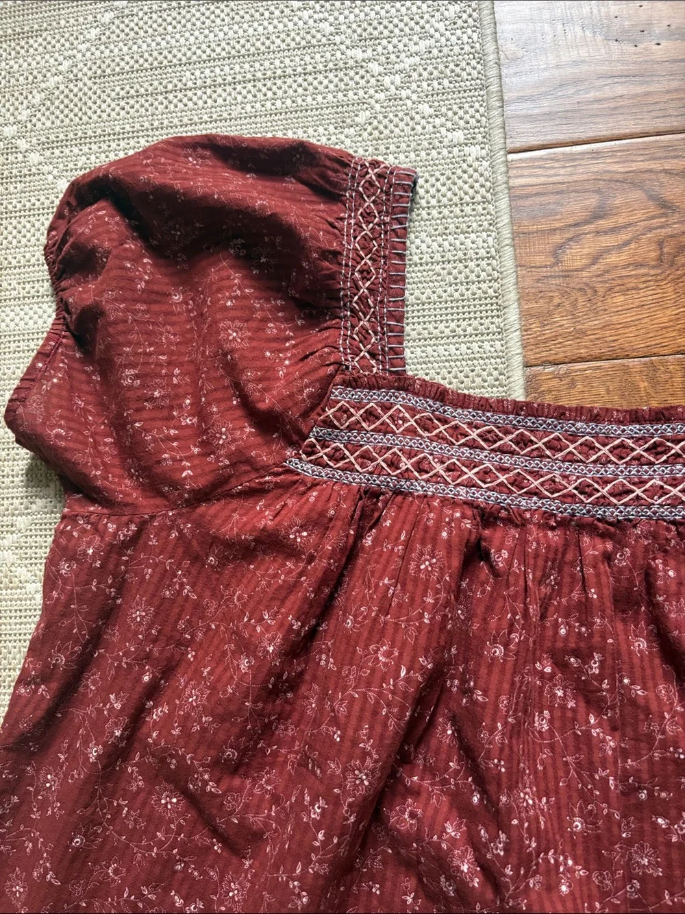 Madewell Rust Smocked Square-Neck Peasant Blouse Women’s L